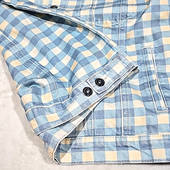 ♡ Kickers Women's Gingham Clasic Denim Button Down Jacket Blue Front Pockets M - Picture 6 of 12